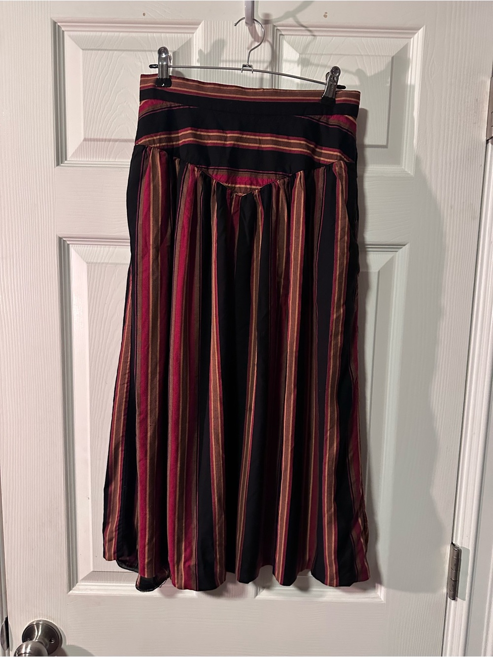 Vintage Striped Midi Skirt in Black and Burgundy - Women